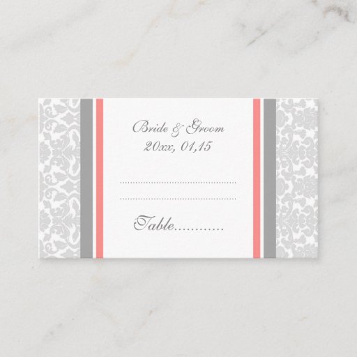 Customizable Coral Damask Wedding Table Place Setting Cards Business Card Templates