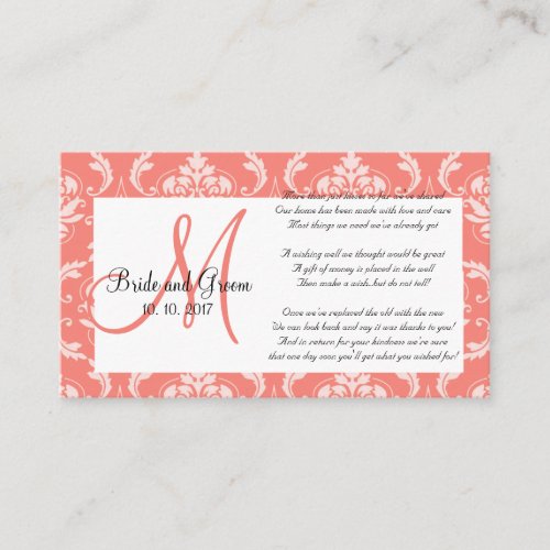 Coral Damask Wedding Wishing Well Card Business Cards
