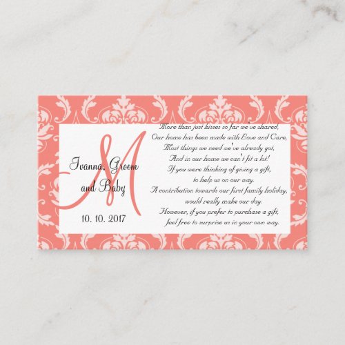 Coral Damask Wedding Wishing Well Cards 2 Business Card Template