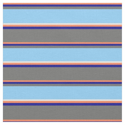Coral, Dark Blue, Dim Grey, Light Sky Blue & Cyan Fabric