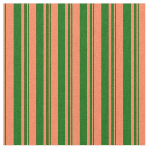 Coral & Dark Green Lines/Stripes Pattern Fabric