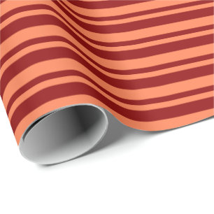 Coral & Dark Red Colored Striped Pattern Wrapping Paper