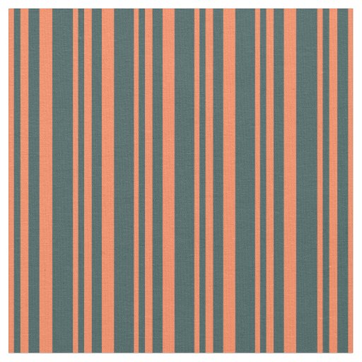Coral & Dark Slate Gray Lines Fabric