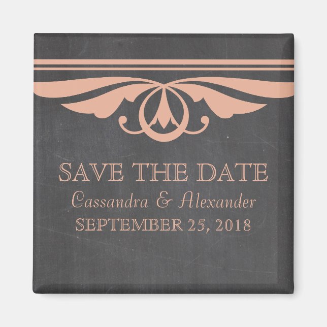 Coral Deco Chalkboard Save the Date Magnet (Front)