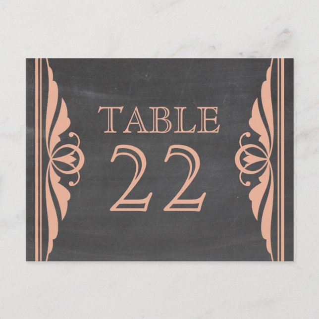 Coral Deco Chalkboard Table Number Postcard (Front)