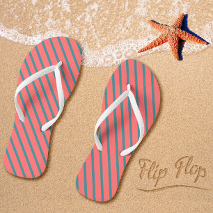 Coral Diagonal Stripes Flip Flops