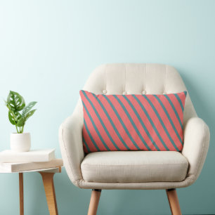 Coral Diagonal Stripes Lumbar Pillow