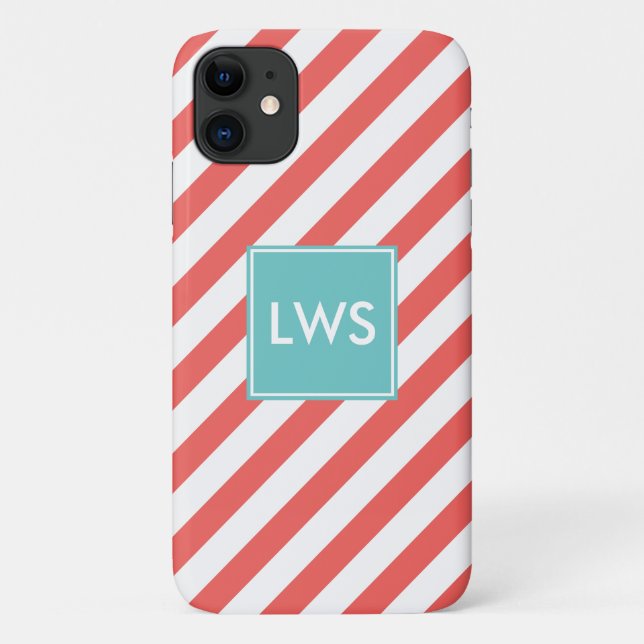 Coral Diagonal Stripes Monogram Case-Mate iPhone Case (Back)
