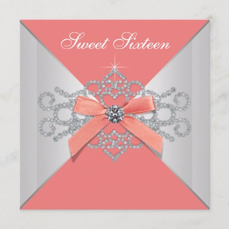 Coral Diamonds And Coral Birthday Party Invitation