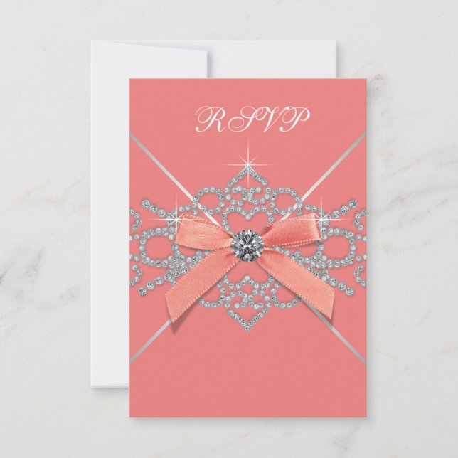 Coral Diamonds Coral Sweet 16 Birthday Party RSVP (Front)