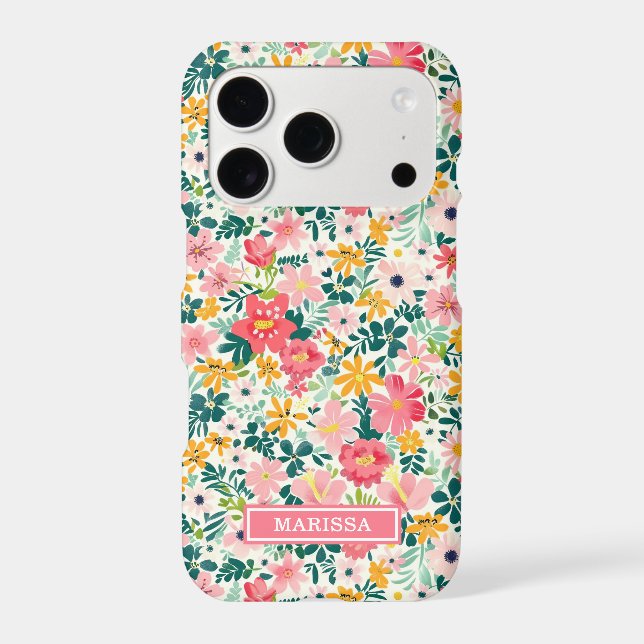 Coral Ditsy Flowers Monogrammed Case-Mate iPhone Case (Back)