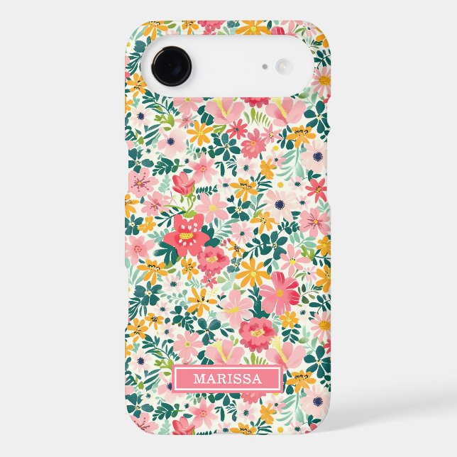 Coral Ditsy Flowers Monogrammed Case-Mate iPhone Case (Back)