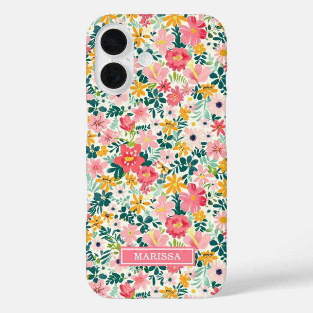 Coral Ditsy Flowers Monogrammed Case-Mate iPhone Case (Back)
