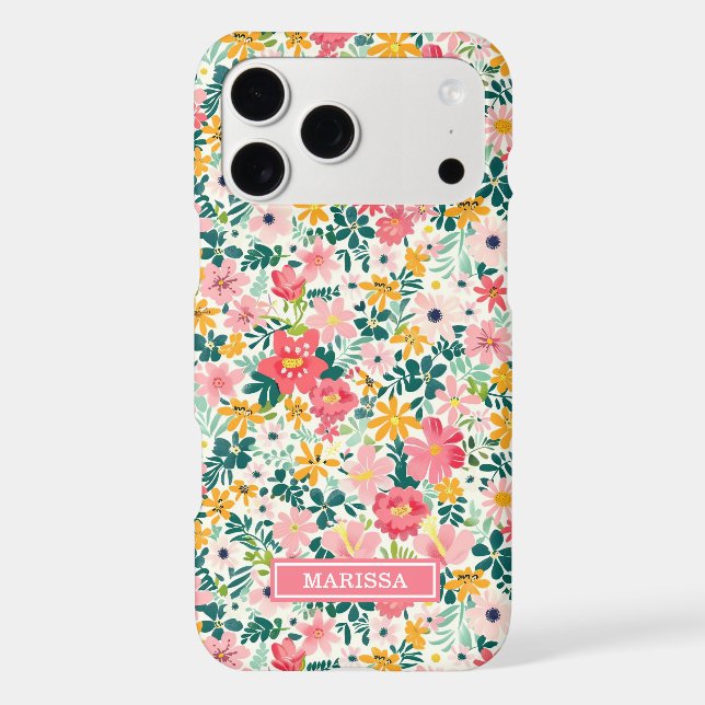 Coral Ditsy Flowers Monogrammed Case-Mate iPhone Case (Back)