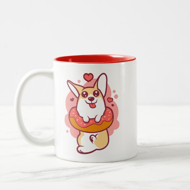 Coral Donut Corgi Mug (Left)
