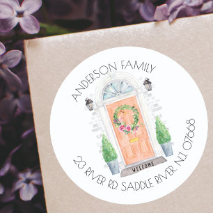 Coral Door New Home Address Label Sticker