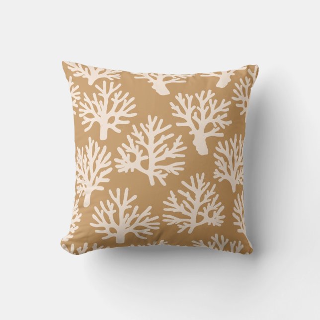 Coral Drift Brown Cream Throw Pillow (Front)