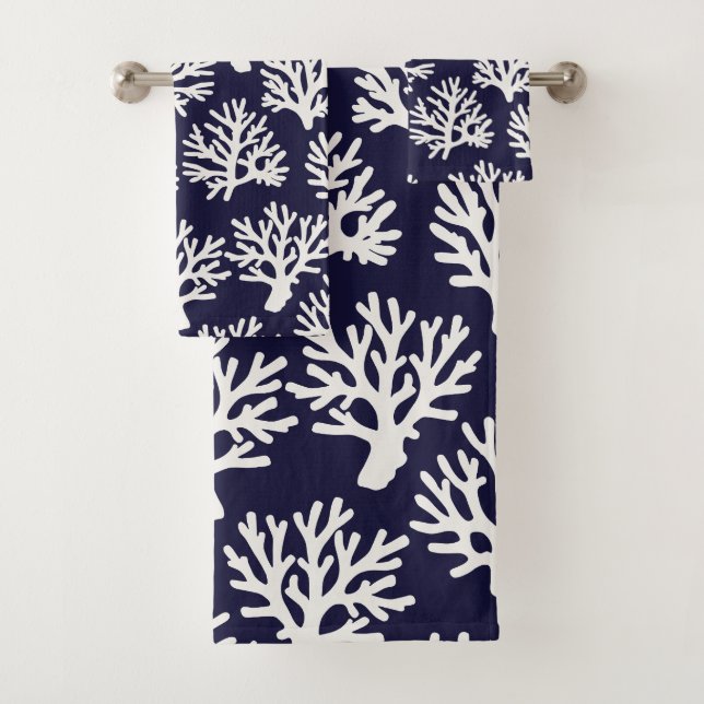 Coral Drift Navy Bath Towel Set (Insitu)
