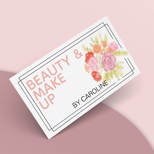 Coral Dusty Rose Blush Pink Botanical Makeup Art Business Card