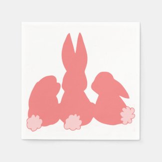 Coral Easter Bunnies Paper Napkins