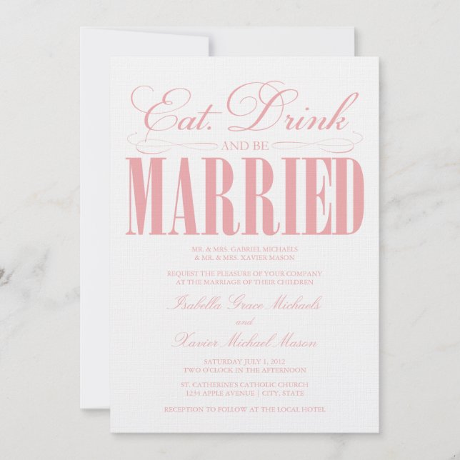 Coral Eat, Drink & Be Married | Wedding Invitation (Front)