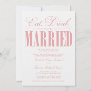 Coral Eat, Drink & Be Married Wedding Invitation