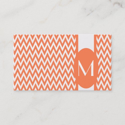 Coral Elegant Chevron Monogram Business Card