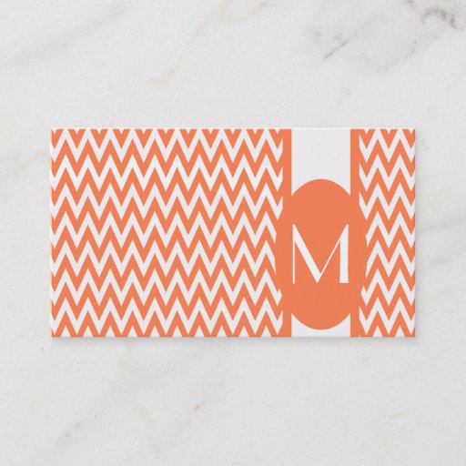 Customizable Coral Elegant Chevron Monogram Business Card