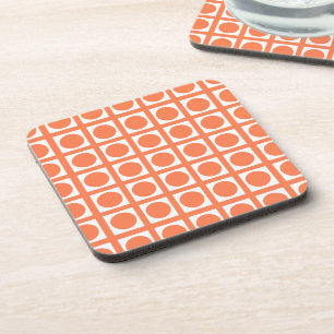 Coral Elegant Grid Dots Beverage Coaster