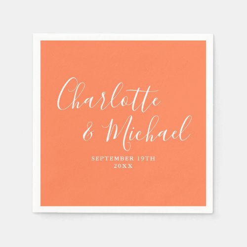 Coral Elegant Signature Script Wedding Napkins