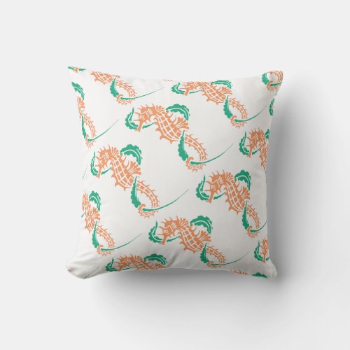 Coral emerald seahorse pattern summer reversible throw pillow