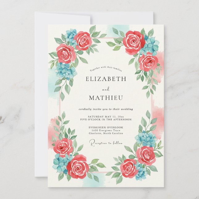 Coral Ethereal Bloom Wedding Invitation (Front)
