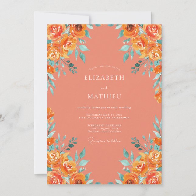 Coral Exuberant Summer Wedding Invitation (Front)