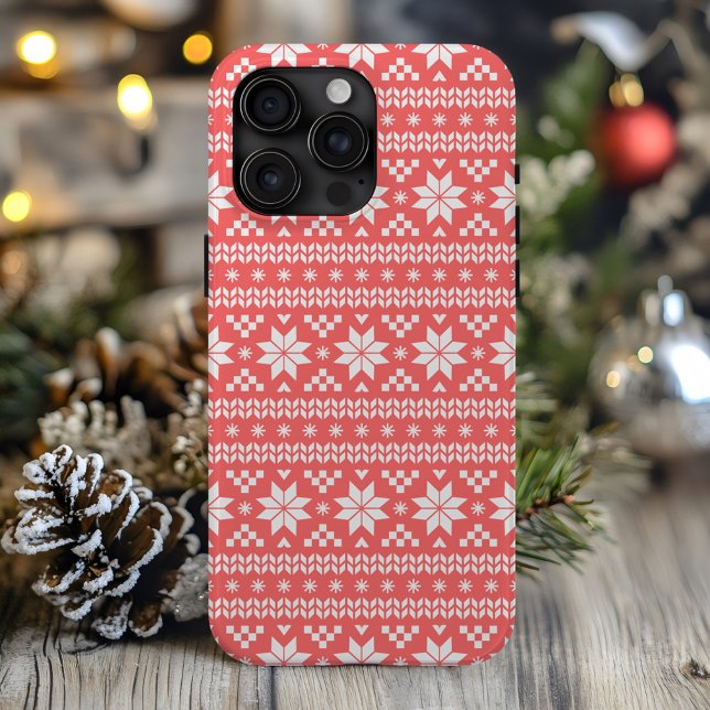 Coral Fair Isle Christmas Sweater Pattern Case-Mate iPhone Case (Creator Uploaded)
