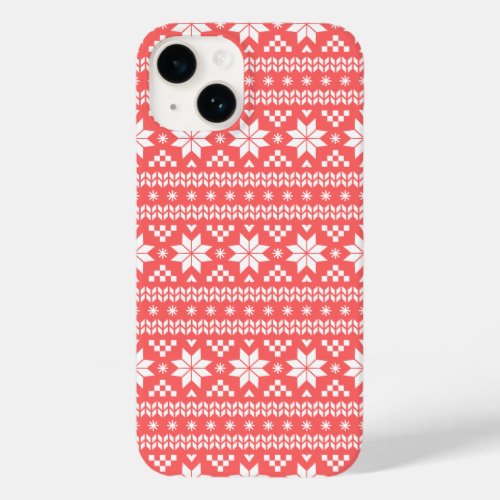 Coral Fair Isle Christmas Sweater Pattern Case_Mate iPhone 14 Case