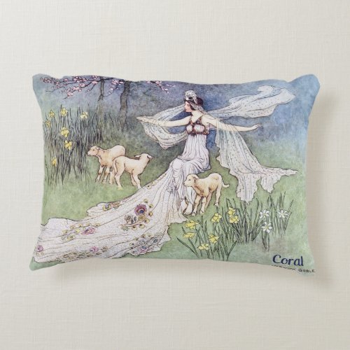 CORAL FAIRY BOOK 1913  Vintage Painting Goble  Accent Pillow
