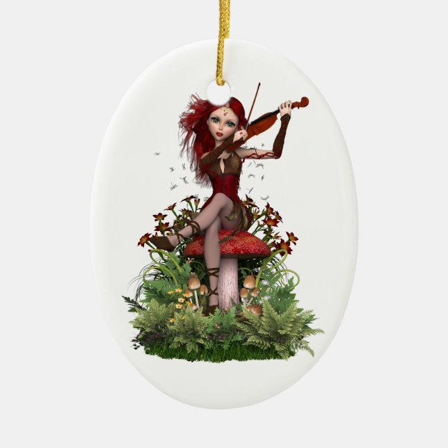 Coral Fairy ~ Sweet Melody Ceramic Ornament (Front)