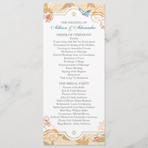 Coral Fall Bohemian Autumn Floral Wedding Program