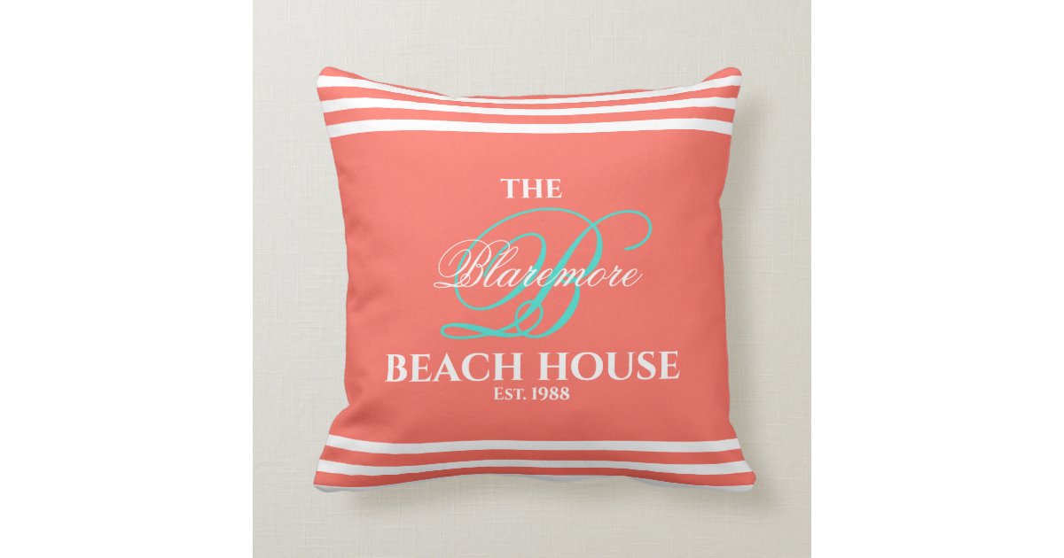 Coral Family Monogram Turquoise Color Initial Throw Pillow