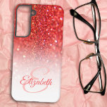 Coral Faux Glitter Ombre Chic Monogram Gift Idea  Samsung Galaxy S22  Case<br><div class="desc">This chic ombre design features a coral faux glitter background with template text for a name and initial letter monogram. Personalize the text fields with a name and initial, remove both or one or edit using the design tool to select a font style, size, and color you like.You can make...</div>