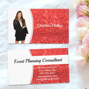 Coral Faux Glitter Professional Photo Business Card