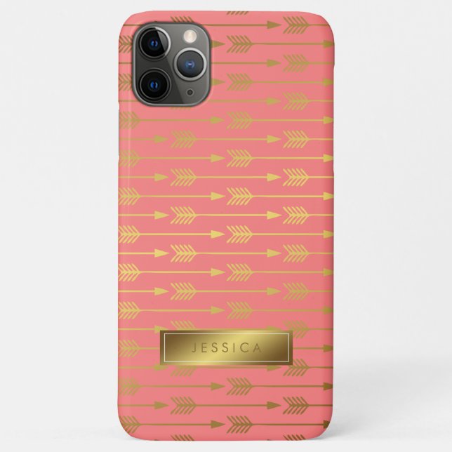 Coral Faux Gold Foil Arrows Pattern Case-Mate iPhone Case (Back)