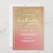 Coral faux gold ombre glitter modern Graduation Invitation (Front)
