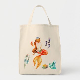 Coral Fin Mermaid Grocery Tote Seahorses