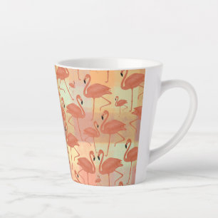 Coral Flamingo Plaid Patchwork Tropical Design Latte Mug