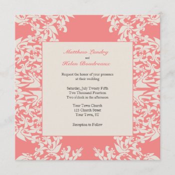 Coral Fleur De Lis Modern Wedding Invitation by EnchantedBayou at Zazzle
