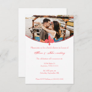 Coral Fleur de Lis Photo Bridal Shower Invite