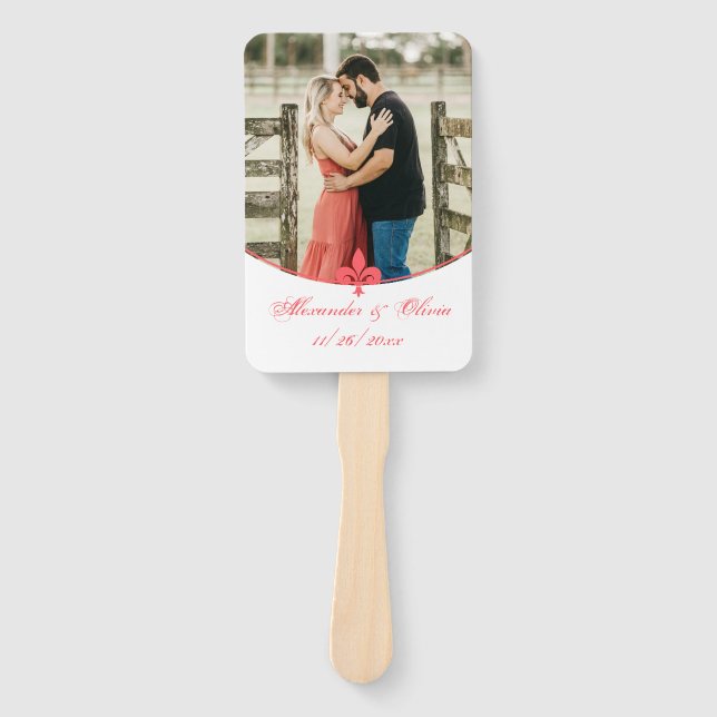 Coral Fleur de Lis Photo Hand Fan (Front)
