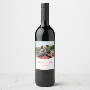 Coral Fleur de Lis Photo Wedding Wine Label