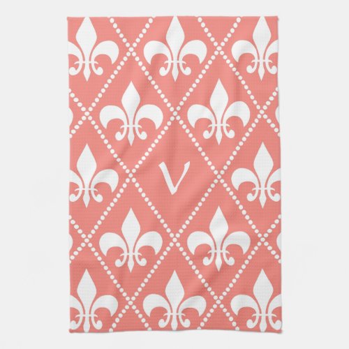 Coral Fleur de Lis with monogram initial Towel